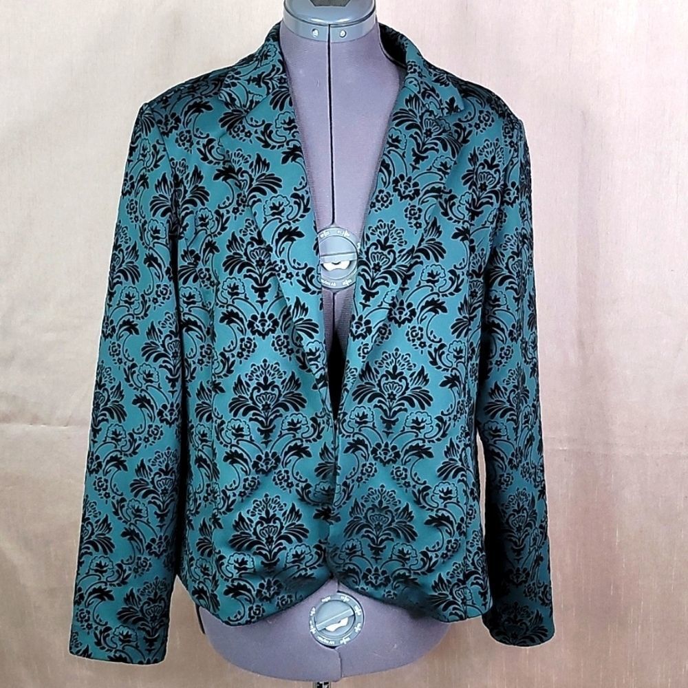 Anthony Richards Teal Black Damask Print Jacket Size 12